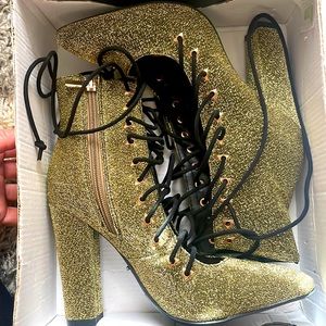 Gold Sparkle lace up Chunky heal